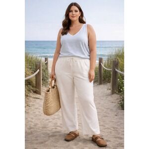 Lane Bryant The Perfect Drape Wide Leg Pants Size 18 Ivory High Rise Chic